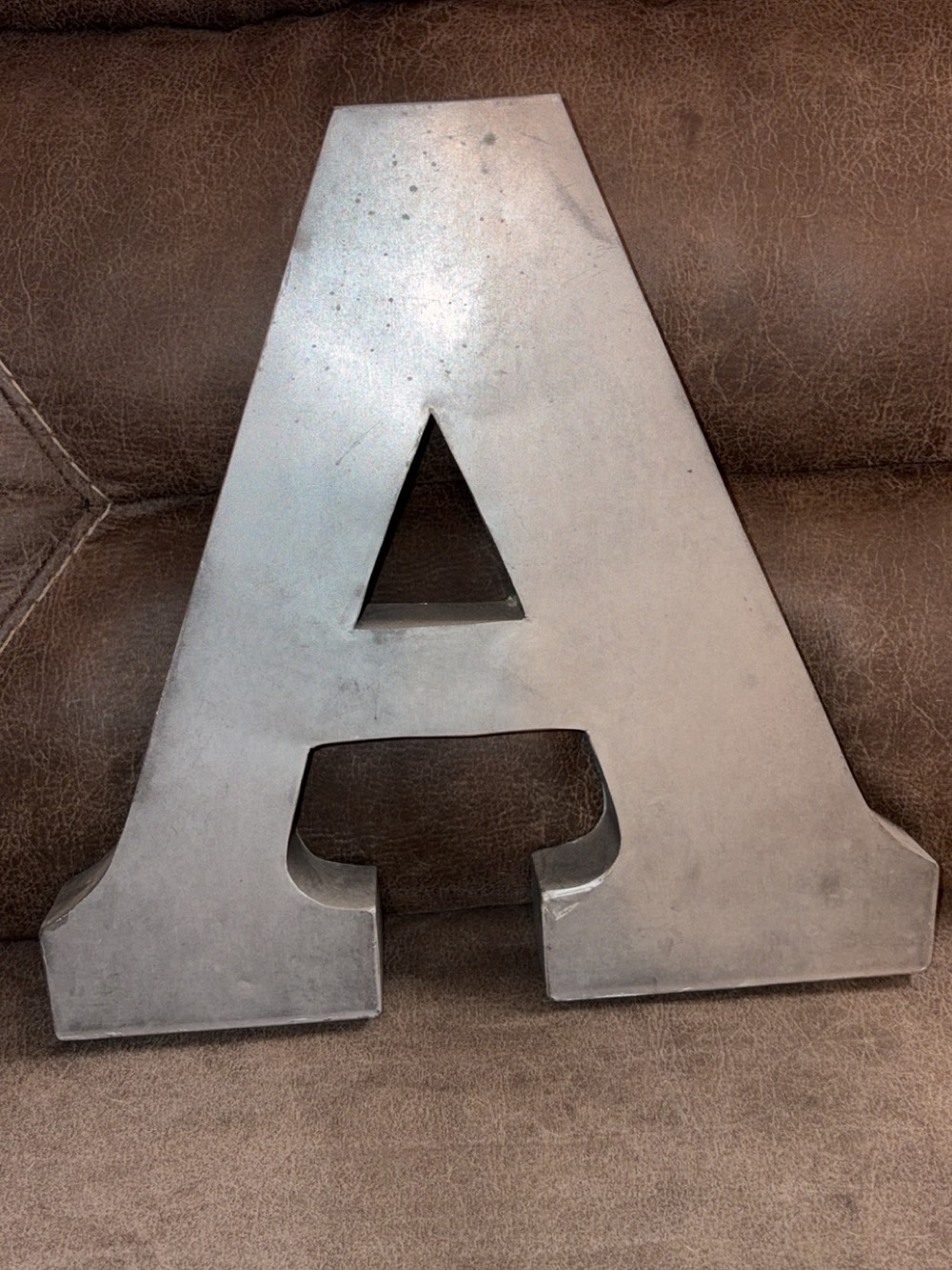 Large Metal Letter A - Industrial Silver Decor